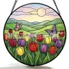 Campo de Tulipas Vidro Vitral Pingente Ornamento de Vidro para Casa Decoração de Janela Jardim Pegador de Sol