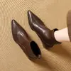 Botas Curtas Outono e Inverno para Mulheres, Bico Fino, Zíper Traseiro, Couro Macio, Salto Grosso, Botas de Cano Curto, Retrô, Emagrecedoras, Versáteis, Para o Trabalho, Temperamento, Botas Emagrecedoras