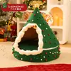 Casa de gato para Navidad, cálida en invierno, desmontable y lavable, caseta cerrada para perro, de felpa y engrosada, casa tipo tienda de campaña para gato