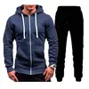 Novo Suéter Casual com Zíper e Capuz Jaqueta Cardigan Liso Masculino Conjunto
