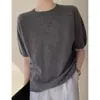 Estilo simple, elegante suéter de punto 100% lana pura con cuello redondo, manga corta, corte holgado, jersey, camiseta básica, manga corta