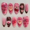 Uñas Postizas Y2K Dulces Frescas Blancas Perla Pedrería Almendra Manicura Cereza Fresa Corazón Tallado Lunares
