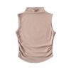 Colete Sem Mangas Gola Alta para Mulheres Nicho Europeu e Americano Gatinhas Plissado Slim Cintura Alta Bainha Curta Top Cropped Curvo