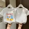 Camiseta de manga corta para niña 2026 nuevo estilo ropa de verano para niños top de dibujos animados elegante para niños mayores y pequeños camiseta base de algodón puro