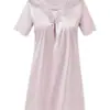 Bata de Noche de Seda para Mujer, Bata de Noche de Satén de Seda de Morera de Manga Corta de Verano, Bata de Noche Sexy de Encaje con Copas, Ropa de Casa Estilo Princesa