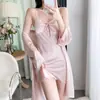 Conjunto de pijama camisola feminino leve de verão com decote V sexy, disponível em várias cores, pijamas de camisola confortáveis