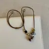 Colar com Pingente Coração Cavalo de Troia para Filhote, Corda Trançada com Corrente de Puxar para Mulheres, Gargantilha Versátil de Moda Tendência Vintage de Luxo Leve, Corrente para Suéter
