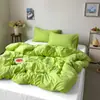 Estilo INS color sólido algodón puro algodón lavado artículo individual funda de edredón funda de edredón 100% algodón juego de tres piezas estudiante doble juego de tres piezas ropa de cama