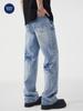 Ropa para Hombre Muqiu Jeans Lavados Destello Explosivo Hombre Corte Limpio Estilo Americano High Street Pantalones Lavados Flor de Corbata