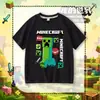 Camiseta Infantil Redonda de Manga Curta Creeper Minecraft para Meninos e Meninas, Verão, Algodão Puro, Desenho Animado Casual, Manga Meia-Manga