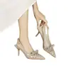 Sandalias de tacón de aguja de estilo nuevo para verano 2026, Zapatos de tacón de aguja de punta fina con lazo, de moda y casual, para mujer