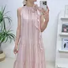 Vestido largo sin mangas estilo francés con cuello halter, nuevo vestido largo a rayas y lunares de verano, vestido de línea A de estilo vacacional suave para mujer