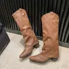 Botas de Vaquero Occidentales para Mujer 2026 Primavera Otoño Nuevas Punta Fina Tacón Grueso Retro Botas Largas Botas para Pantalones Estilo Callejero Botas Largas Botas de Montar