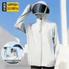 Roupa de Proteção Solar Atacado Feminina Seda de Gelo Verão Proteção UV Fina Respirável Roupa de Proteção Solar Jaqueta com Capuz de Aba Larga Removível