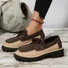 Zapatos de Mujer de Baja Caña con Cordones Estilo Británico Retro Transfronterizos, Mocasines Casuales de Suela Gruesa con Tachuelas y Bloques de Color de Comercio Exterior