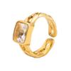 Anillo de apertura con diamantes verdes y azules transparentes de cadena cubana chapada en oro de acero de titanio de estilo moderno de Europa y América con luz de lujo.