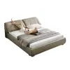 Cama Habitación Principal 2022 Nueva Atmósfera de Gama Alta Piel de Vaca de Capa Superior Cama de Boda Minimalista Italiana Cama de Cuero con Orejas de Elefante