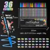Bolígrafo de doble línea Amazon transfronterizo color pluma de escritura a mano pluma metálica pluma de contorno marcador fluorescente de 36 colores para pintar a mano