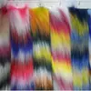 Jacquard Multicolorido de Pele de Raposa, Pele Grande Colorida de Guaxinim, Gola de Pelo com Bola de Pelo Artificial, Tecido Plush de Pele Sintética