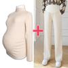 Ropa de moda para mujeres embarazadas primavera otoño invierno conjunto de dos piezas pantalones abdominales ajustables para mujeres embarazadas color sólido terciopelo cálido camisa base traje