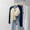 Foto real 2*2 hilo de algodón 260g camiseta básica para mujer primavera y otoño delgada bordada cuello redondo manga raglán top camiseta de manga larga