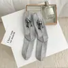 Nuevos Calcetines de Algodón Estilo Coreano Primavera y Verano Estilo Ab Bordado con Letra Lazo Calcetines de Media Pantorrilla para Mujer Calcetines de Mujer Ins