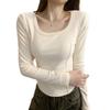 Camiseta Básica de Terciopelo con Cuello Cuadrado para Mujer en Otoño e Invierno, Camiseta Corta Gruesa y Forrada de Polar para Chicas Atrevidas, Aspecto Adelgazante y Top Cálido