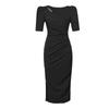 2026 Nuevo Estilo de Verano Moda Femenina Diseño Moderno Hueco Mangas Abullonadas Ajustado Negro Vestido de Longitud Media 30112