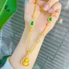 Colar de Cabaça Gancho de Fênix, Estilo Antigo Ouro de Areia Calcedônia Verde Diamante Frente e Verso Cobre Banhado a Ouro Vintage Simples Versátil Feminino Atacado