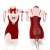 Domila Lencería Sexy de Navidad Estilo Puro Deseo Ropa de Dormir Uniforme de Mujer qqny Vestido Blanco Ajustado sin Espalda con Cuello Halter