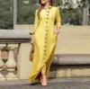 Vestido informal de vacaciones para mujer, de manga larga, con solapa y estampado floral, de algodón, con botones y camisa larga