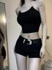 Jeans de Tiro Bajo para Chica Caliente Estilo Americano para Mujer Verano Elásticos Rectos Pantalones Cortos Combinan con Todo Ajustados Línea A Pantalones Cortos Calientes Pantalones Ajustados