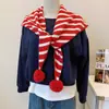 Lenço Triângulo Listrado Estilo Coreano para Mulheres, Cachecol Atmosférico de Outono e Inverno, Cachecol de Pescoço Quente Versátil da Moda, Peça de Roupa Externa Decorativa