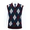 Chaleco de punto con cuello en V transfronterizo para otoño e invierno, chaleco sin mangas para hombre con estampado de rombos, suéter jacquard engrosado para mediana edad, chaleco de punto para hombre