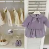 [Le'en Baby] Produto autêntico garantido! Design original, conjunto super fofo para meninas com moletom de laço pequeno e calça pantalona de bolinhas