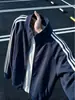 Chaqueta azul marino estilo americano con cuello alto, chaqueta bomber de retazos deconstruida para hombre de otoño, top de silueta corta cuadrada