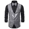 Roupa de Performance de Palco Masculina Colete Pequeno de Lantejoulas Estúdio Fotográfico Apresentador de Fotos Cantor Mestre de Cerimônias Colete
