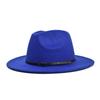 Sombrero de Lana de Ala Plana Cuatro Estaciones Transfronterizo, Elegante Cinturón Metálico, Sombrero de Fieltro de Ala Ancha, Sombrero Liso, Exportación