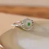 Yilu Jade Hetian Plateado Jade Qingshui Joyería de Plata Plata de Ley S925 Hebilla de Seguridad Hoja de Bambú Estilo Nacional Nuevo Anillo Chino Listo en Stock