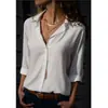 2025 Primavera e Verão Transfronteiriço Novo Aliexpress Novo Feminino Cor Pura Decote em V Profundo Botão Feminino Manga Longa Camisa Agora