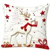 Funda de Almohada Serie Navideña con Estampado de Papá Noel y Muñeco de Nieve, Funda de Cojín Blanca, Almohada de Papá Noel