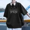 Camiseta curta solta com estampa de letras estilo americano da moda para homens 2026 estilo Hong Kong ins solta de meia-manga roupas masculinas