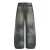 Calças Jeans Largas Soltas para Homens, Jeans Pesado Lavado Vintage Street Fashion Retro Americano Casuais Longas, Calças de Pai Ins