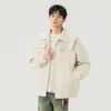 Jaqueta Piloto Workwear High Street Americana para Homens, Design de Marca Tendência Outono, Zíper Patchwork, Jaqueta Baseball com Gola Reversível