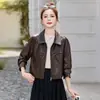 Chaqueta de cuero para mujer Haining, nuevo modelo de alta gama 2026, estilo retro de motocicleta súper popular, chaqueta corta de cuero genuino de corte holgado