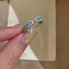 Lujo ligero de alta gama moda temperamento de oficina cultivo anillo Paraiba full diamond feminidad anillo dedo índice azul sal marina