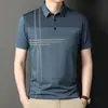 Ropa de Verano para Papá Hombres de Mediana Edad y Mayores Camiseta Rayada Versión con Bolsillo Hombres Solapa Manga Corta Camiseta de Manga Corta Hombres Manga Corta
