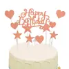 Bandeirinha de Bolo Feliz Aniversário Ouro Rosé Estrela Estrela de Cinco Pontas Cartão Papel com Glitter Glitter Assando Sobremesa