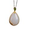 Pendente de jade Hetian natural material Qinghai S925 prata incrustado jade branco gota d'água colar atacado colar gota d'água