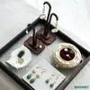Expositor de almacenamiento de gran capacidad de tres niveles color nogal para accesorios de joyería adornos exposición de fotos